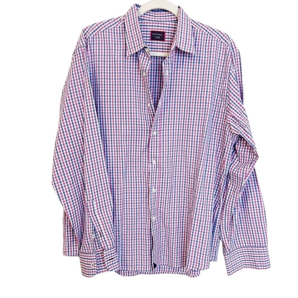 UNTUCKit Mens XL Long Sleeve Button Down Shirt Pink Blue Gingham Cotton USA